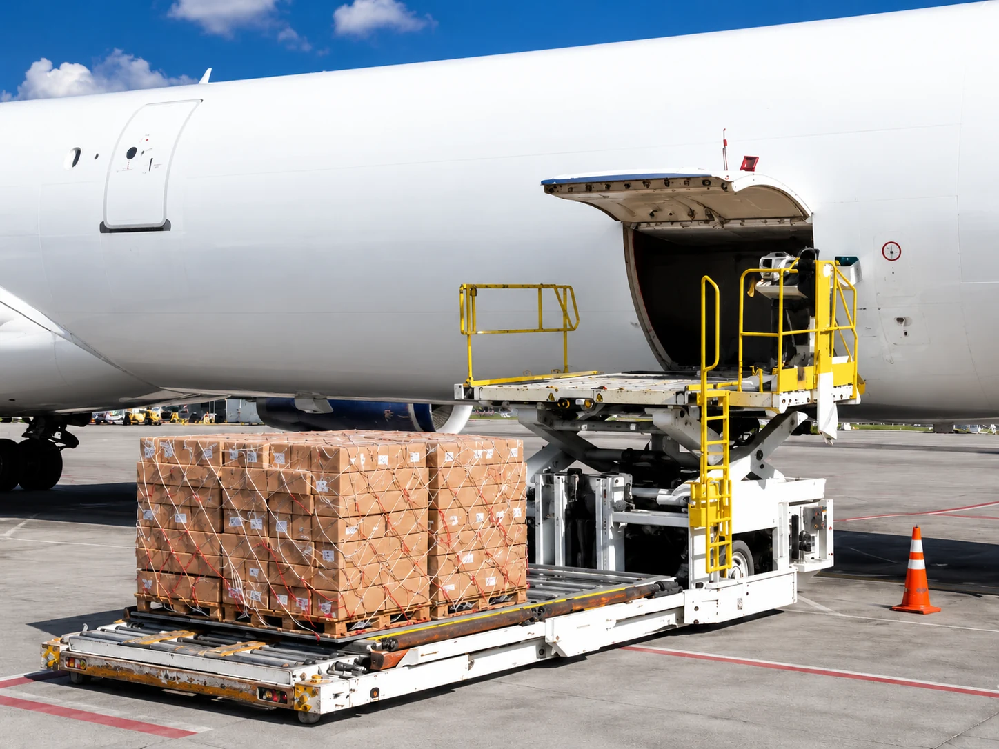 Skyway Cargo aircraft cargo loading operation in Dubai