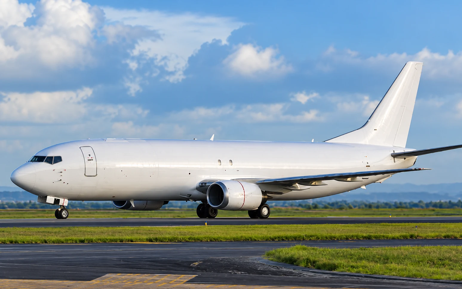 Boeing 737-400F cargo aircraft on an airport runway