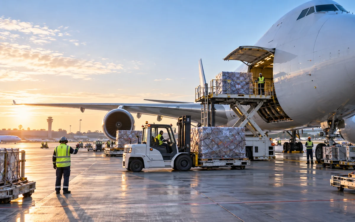 Air cargo loading and ground handling operations at an airport